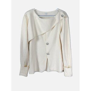 Elegant Coastal Grandma Ivory Sweater M Rhinestone Glam Luxe Angelcore Soft Knit